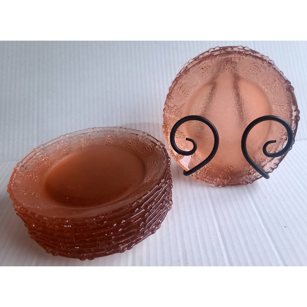 Vintage 1930's Pink Depression Glass Grape Cluster Bread Appetizers Plates 13ct.